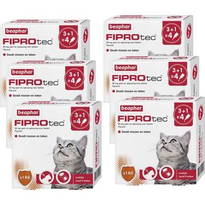 Beaphar Fiprotec Cat - Anti vlooien en tekenmiddel - 6 x 3+1 pip >1kg