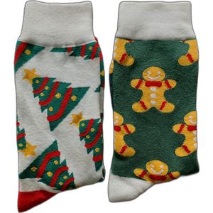 Kerstsokken Man Vrouw - Kerstcadeau - 2 stuks - maat 36-44 - Kerstboom – Kerstkoekje