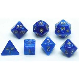 Dobbelstenen Set blauw marmer/parelmoer 7 st. : HOT Games