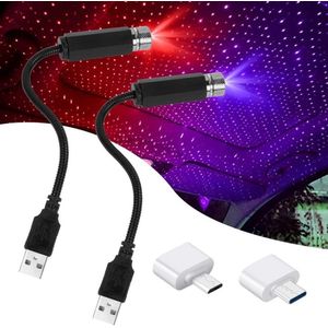 Verstelbaar USB Star Night Light met 2 adapters - Meerdere Modi Plug en Play - Auto-interieur Sfeerlicht - Romantisch Decoratief voor Auto Thuis Feest (rood-paars blauw) .