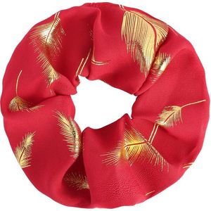Scrunchie met print ''golden feathers'' rood, haaraccessoire | Cadeau voor haar | Tieners | Moederdag