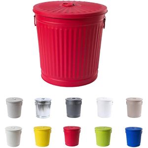 Gegalvaniseerde Metalen Vuilnisbak - Handvaten - Deksel - Rood - Diameter Ø 215 cm - Hoogte 215 cm - 7 liter