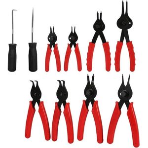 JGS Premium - Universele mechanica Borgringtangenset voor interne en externe ringen - 11-delig - Rechte en gebogen punttang - Haakplukgereedschap - Inclusief koffer