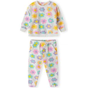 Minoti - jogging set - meisjes - wit - bloemen - maat 74/80