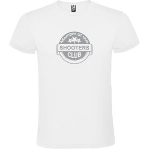 Wit T shirt met "" Member of the Shooters club ""print Zilver size XXXL