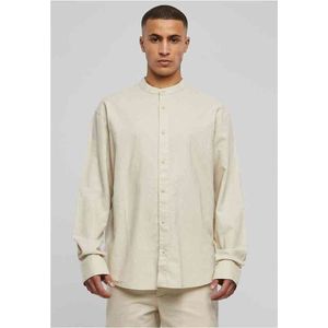 Urban Classics - Cotton Linen Stand Up Collar Overhemd - M - Groen