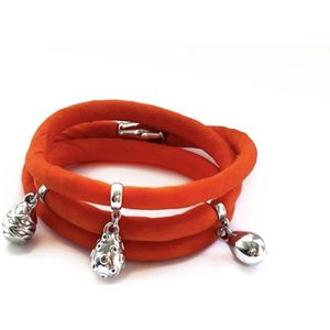 Nieuw! Jolla - dames  armband zilver - zijde - magneetsluiting - bedels - Silk Wrap - Oranje