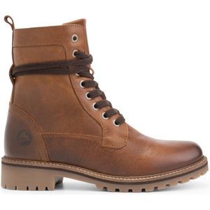 Travelin' Kvinlog Dames - Leren Veterschoenen - Wol gevoerde boots - Cognac leer