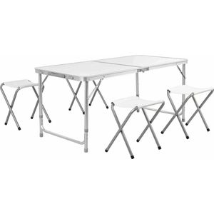 EMBYANCE® Vouwtafel met 4 krukken - Inklapbare tafel - Plooitafel - Campingtafel - Picknicktafel - Aluminium - 120x60cm