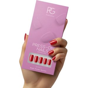 Pink Gellac Press On Nails - 109 Lipstick Red - Square Medium Plaknagels - 30 Press On Nagels Met Lijm, 30 Plakstickers, Cleaner Wipe, Nagelvijl, Woodstick en Size Matcher - Snel Aan Te Brengen Plak Nagels - Voor 7-14 Dagen Mooie Nagels