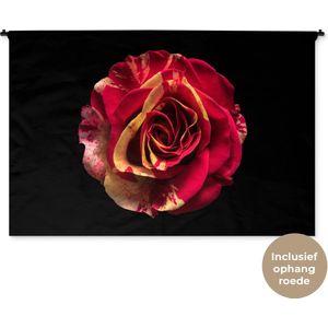 Wandkleed Bloemen op een zwarte achtergrond - Rode roos op zwarte achtergrond Wandkleed katoen 180x120 cm - Wandtapijt met foto XXL / Groot formaat!