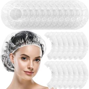 100 Stuks Wegwerp Douchecaps Waterdichte Dikke Plastic Clear Haar Cap voor Vrouwen Spa Salon Haarbehandeling Hotel Reizen Accessoires Normale Maat 419 cm