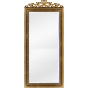 Grote spiegel met kuif goud - Kuifspiegel Rufino Antiek-goud Buitenmaat 75x181 cm - Luxe passpiegel of schouwspiegel - Duurzaam, veilig spiegelglas met facet rand - Italiaanse spiegel - Ambachtelijk gemaakt - Ophangbeugels gemonteerd