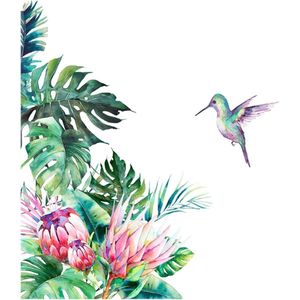 Groene Natuur Wandsticker - Aquarel Planten Muurstickers voor Babykamers Jungle - Gebruikt in Woonkamer Slaapkamer Keuken - 68 x 60 cm