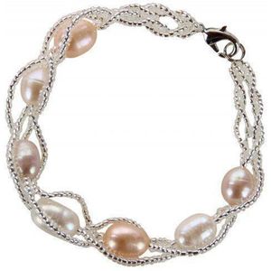 Zoetwater parel armband Twine Pearl Soft Colors - echte parels - wit - roze - zalm - zilver