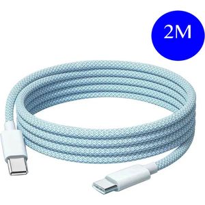 Femur USB-C naar USB-C – 2 Meter Kabel – 60 Watt - Oplaadkabel Nylon - Universeel – Extra Stevig - USB-C naar USB-C - Blauw