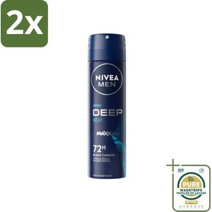 NIVEA MEN - Deospray - Deep Beat - 150 ml - Voordeelverpakking - 2 stuks - Houtige geur - Mannelijke geur