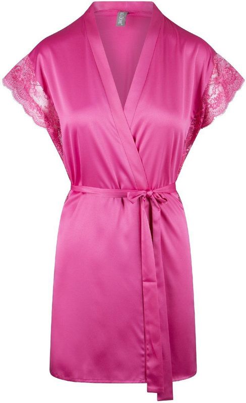 LingaDore - Kimono - Pink Sensation - Korte Satijnen Kimono met Kanten Details