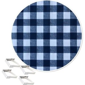 Buiten tafelkleed/tafelzeil boeren ruit blauw 160 cm rond met 4 tafelkleedklemmen - Tuintafelkleed tafeldecoratie