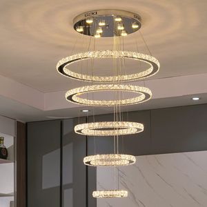 LuxiLamps - Kristallen Hanglamp - 5 Ringen Kroonluchter - Crystal Led Hanglamp - 3 Kleuren - Woonkamerlamp - Moderne lamp - Hanglamp