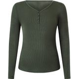 Hunkemöller - Pyjamatop - Groen - Lange Mouwen - Henley