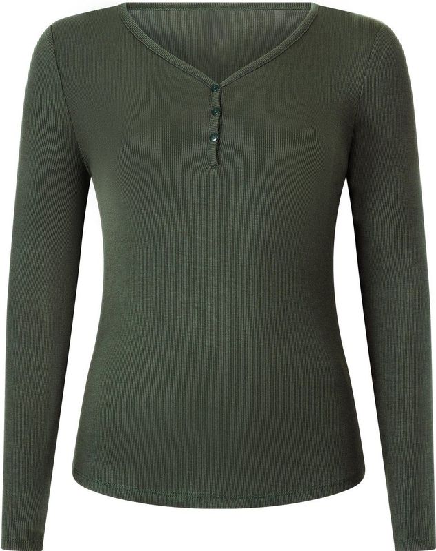 Hunkemöller - Pyjamatop - Groen - Lange Mouwen - Henley