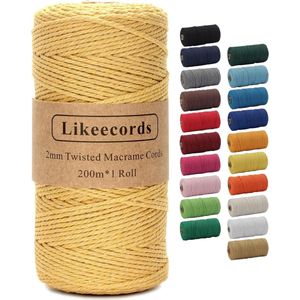 Goodivery ® Macramégaren 2 mm x 200 m katoenen garen, macramékoord, kleurrijk katoenen knutselkoord om op te hangen, plantenhangers, knutselen, breien (kaki)
