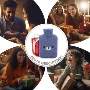 Kruik Grote 2 liter warmwater knuffelzachte overtrek pijnverlichting schattige warmwaterkruik donkerblauwe beer