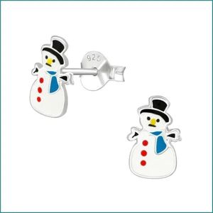 Aramat jewels ® - Zilveren kerst oorbellen sneeuwpop emaille 9x6mm