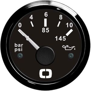 Osculati 12/24V zwarte Oliedrukmeter 0-10bar / 0-145psi Ø51mm gatmaat | 27.320.11