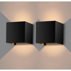 My Arc - 2 Stuks Wandlamp – Kubus lamp – Buitenlamp- voor binnen en buiten – zwart – industrieel – led lamp – 10×10 cm – 12 watt