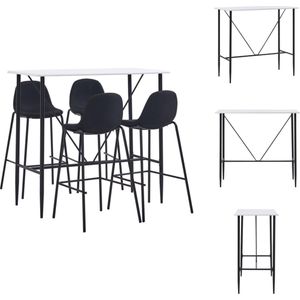 vidaXL Barset naam - Bartafel 120x60x110 cm - 4 Barstoelen Zwart - Wit MDF - Staal - Ergonomisch design - Eenvoudige montage - Set tafel en stoelen