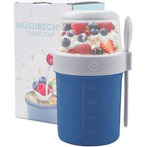 Praktische Mueslibeker 2-in-1 voor Picknick - Lekvrije Yoghurtbeker met Dressinghouder en Lepel