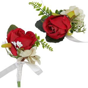 EGoods - Polsset met rode roos Boutonniere armband voor bruiloft ceremonie met kunstbloemen
