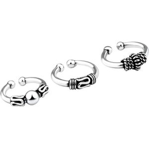 Joy|S - Zilveren neuspiercing set Bali 3 stuks septum clip set geoxideerd