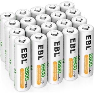 EBL 20-Pack Oplaadbare AA Batterijen 2800 mAh 1.2V - Duurzame Ni-MH AA Batterijen
