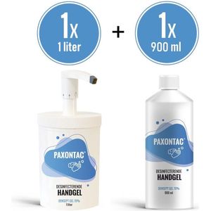 Desinfecterende Handgel 1 liter met pomp + 900 ml navulling | Paxontac | Grootverpakking handalcohol | Ontsmetting | Densept gel 70% | Antibacterieel | Geproduceerd en Verzonden uit Nederland | Plakt niet, stinkt niet en droogt snel | Voordeelbundel