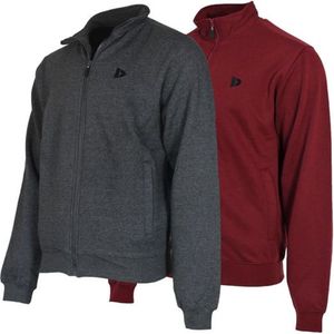 2-Pack Donnay - Sweater zonder capuchon (Bryan) - Sportvest - Heren - Charcoal-marl/Burgundy (631) - maat XL