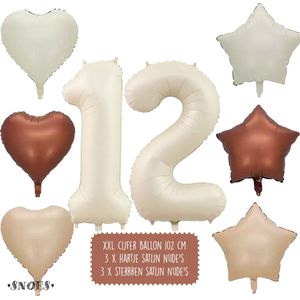 12 Jaar Cijfer Ballon - Snoes - Satijn Creme Nude Ballonnnen - Heliumballon - Folieballonnen