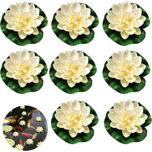 Drijvende bloemen - 8 stuks kunstmatige waterlelies en lotusbloemen EVA voor zwembaden, aquaria en vijvers (wit)