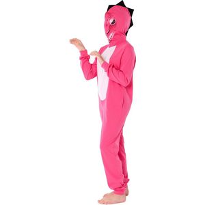 Ladeheid Meisjes Overal slapen Pyjama - met Capuchon - Lange mouwen - Lange broek - Katoen - LA-LA40-233-PJ - Donkerroze Dino - 176