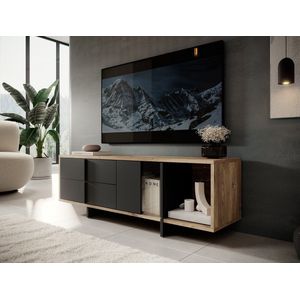 Meubella - TV-Meubel Jonna - Eiken - Zwart - 160 cm