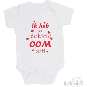 100% katoenen Romper ""Ik heb de leukste OOM ooit!"" Unisex Katoen Wit/rood Maat 68/74