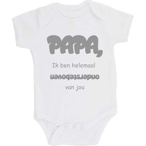 100% katoenen Romper bedrukt met grappige tekst Kado Cadeau Kraamkado Kraamcadeau Vaderdag ""Papa, ik ben helemaal ondersteboven van jou"" Unisex Katoen Wit/grijs Maat 56/62