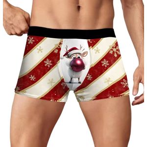 Kerstmis boxershort - Rendier - Kerstcadeau - Slim fit - Elastisch - Rood en Wit