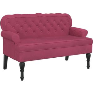 The Living Store Bankje met rugleuning 119,5x64,5x75 cm fluweel wijnrood - Comfortabele Bank - Lounge Stoel - Vintage Bank - Velvet Bank - Rode Bank