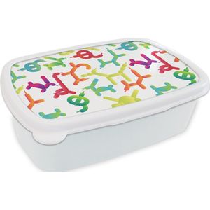 Broodtrommel Wit - Lunchbox - Brooddoos - Ballon - Patronen - Dieren - 18x12x6 cm - Volwassenen