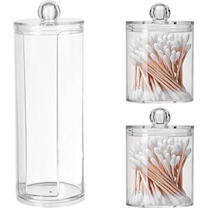 Set van 3 wattenschijfjes, voor het opbergen van oorstaafjes, wattenstaafjes, container, wattenschijfdispenser, doorzichtige wattenschijfhouder met deksel, cosmetica, opbergdoos voor badkamer,