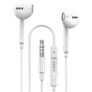 DISEV® - Oortjes met Draad - 3.5mm Jack Aansluiting - In-Ear Oordopjes met Draad - Oortjes met Draad en Microfoon - 1.20M kabel - Wit