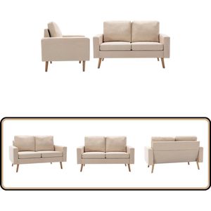 vidaXL Bankstel 2-delig - Crème - Stof en Hout Bankstellen - Sofa - Fauteuils - Woonkamerinrichting - Stoffen Sofa